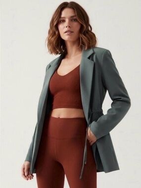 Athleta Endless Primarwill Blazer Jacket Tie Waist Green Womens Size 16